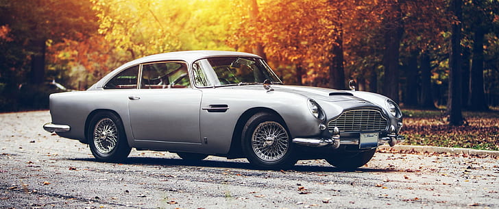 Aston Martin DB5, samochód, samochód sportowy, jesień, James Bond, droga, Tapety HD