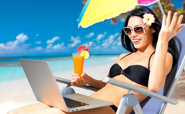 Sommer-Mädchen am Strand, schwarze Bikinis der Frauen, Mädchen, Jahreszeiten / Sommer, Strand, Sommer, HD-Hintergrundbild
