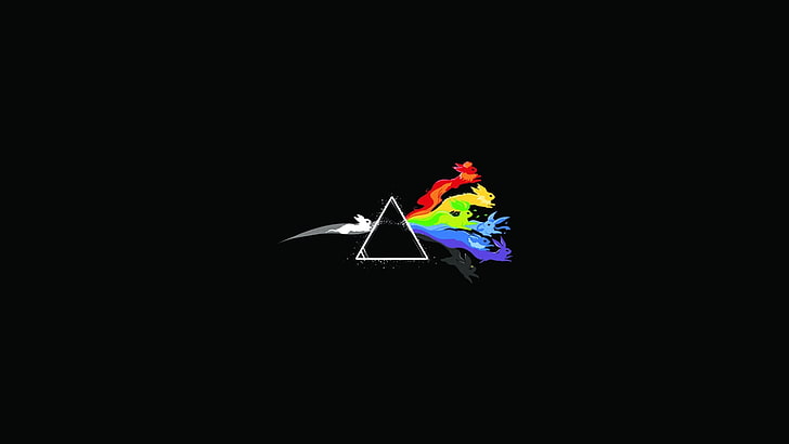 Обои Pink Floyd Dark Side of The Moon, Покемон, Pink Floyd, Темная сторона Луны, минимализм, кролики, разноцветные, HD обои