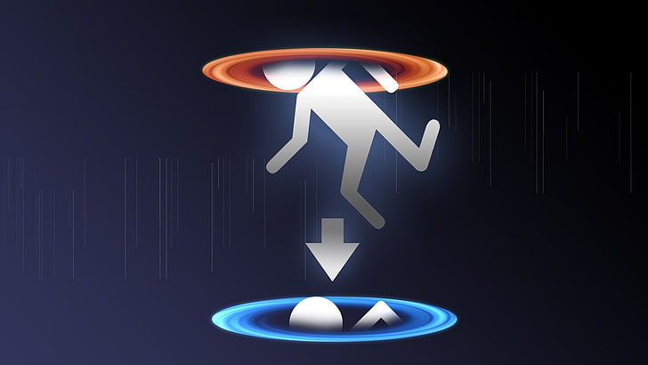 figura de palo a través del fondo de pantalla de agujero de gusano, Valve Corporation, Portal (juego), Portal 2, videojuegos, arte digital, Fondo de pantalla HD