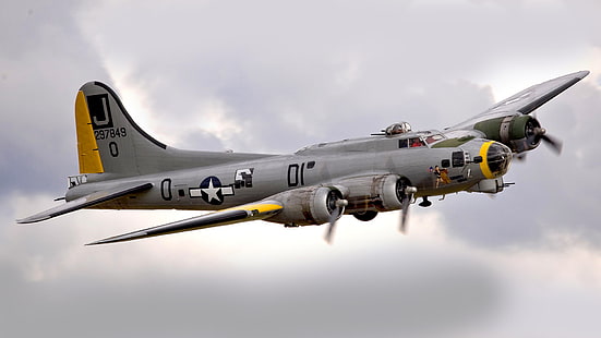 небо, облака, полёт, бомбардировщик, B-17, Flying Fortress, HD обои HD wallpaper