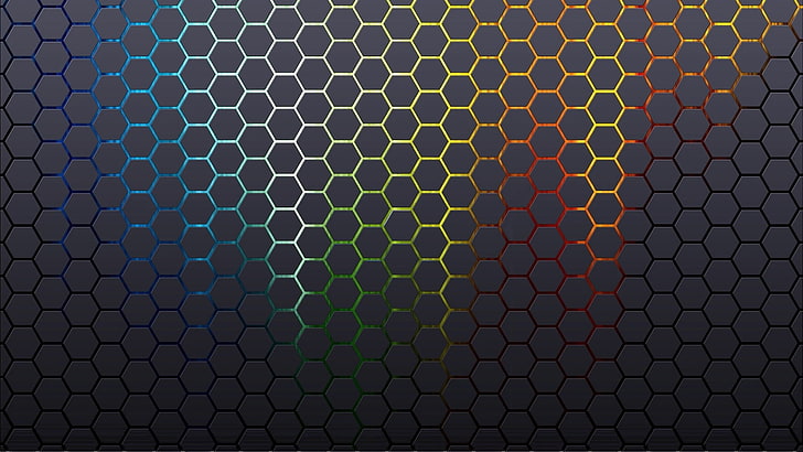 grey and multicolored wallpaper, minimalism, colorful, beehive patterns, texture, HD wallpaper