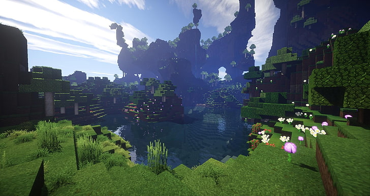 Снимка на Minecraft, Minecraft, рендиране, снимка на екрана, езеро, HD тапет