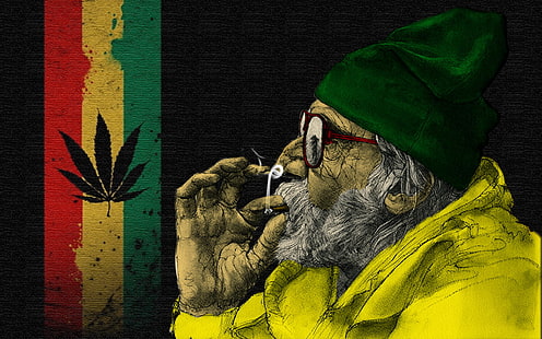 Mann mit Unkraut digitale Tapete, Marihuana, Jamaika Flagge, Rasta, Ganja, Dzyadok, HD-Hintergrundbild HD wallpaper