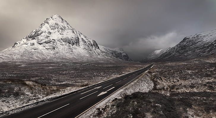 Winter, Scotland, Mountains, Road, Two way ticket, HD wallpaper
