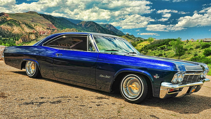 blue coupe, Chevrolet, Blue, Impala, Lowrider, Super sport, '1965, low rider, HD wallpaper