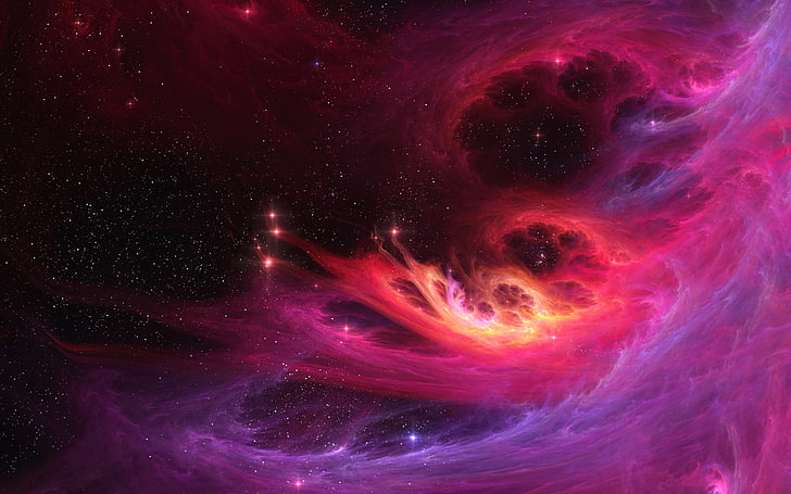 red nebula, space, stars, colorful, digital art, 3D, HD wallpaper
