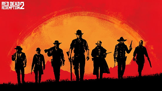 Red Dead Redemption, giocatori, videogiochi, Gamer, rosso, tramonto, alba, western, Rockstar Games, Red Dead Redemption 2, Sfondo HD HD wallpaper