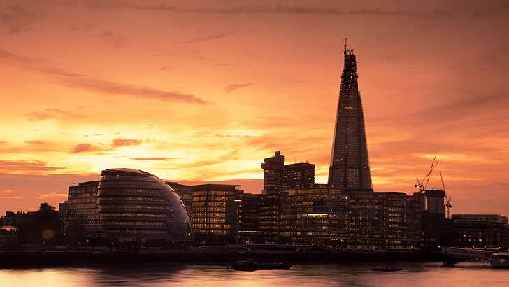 czarno-biała miniatura wieży Eiffla, miasto, zachód słońca, niebo, Londyn, Anglia, Wielka Brytania, Tapety HD