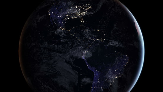 карта, Карибите, Южна Америка, Северна Америка, Америка, океан, САЩ, космическа фотография, човешко селище, НАСА, глобус, планета, свят, земя, градски светлини, нощни светлини, син мрамор, черен мрамор, HD тапет HD wallpaper