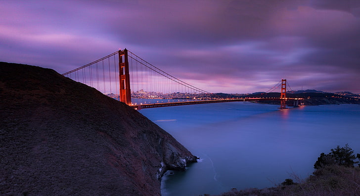 most, San Francisco, plaża, góry, most Golden Gate, Tapety HD