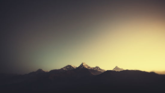 terreno coperto di montagne, paesaggio, montagne, luce solare, sfocato, Nepal, Himalaya, natura, annapurna, cielo, composito, Montana, beige, Sfondo HD HD wallpaper