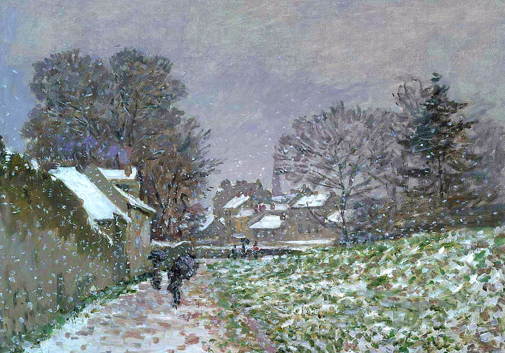 paisagem, imagens, Claude Monet, neve em Argenteuil, HD papel de parede