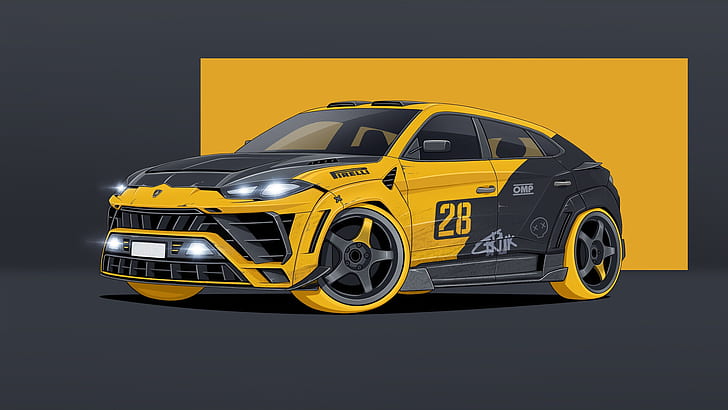 кола, жълти коли, превозно средство, произведения на изкуството, Lamborghini Urus, HD тапет