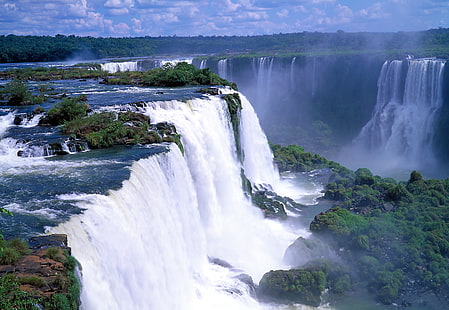 Wodospad Niagara w USA, wodospady, skały, drzewa, para, strumień, siła, moc, Tapety HD HD wallpaper