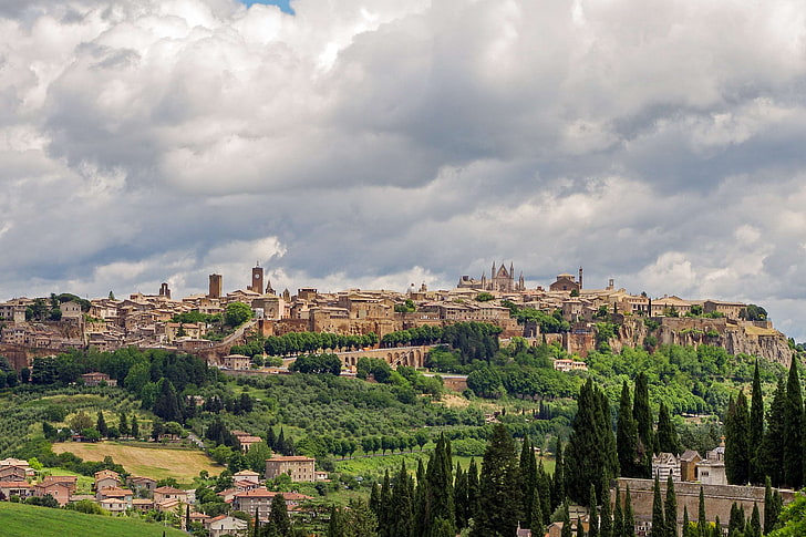 city, italy, landscape, medieval town, middle ages, monument, orvieto, sky, tourism, town, umbria, walls, HD wallpaper