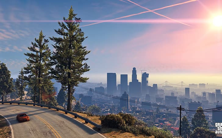 Grand Theft Auto V, видео игри, държави, Лос Сантос, Лос Анджелис, пейзаж, облаци, вода, море, небе, слънчева светлина, на открито, град, дигитално, цифрово изкуство, HD тапет