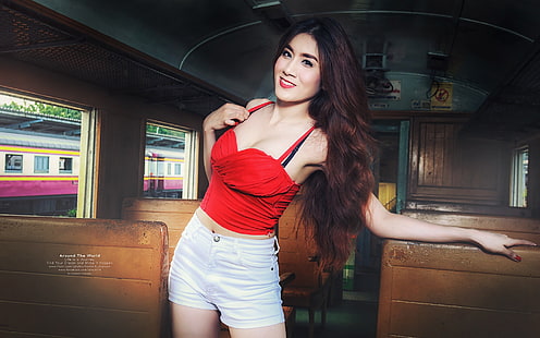 портрет, азиатски, жени, Тайланд, влак, HD тапет HD wallpaper