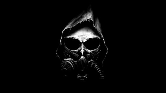 4K, Apocalypse, Dark background, Black, Minimal, Gas mask, Skull, HD wallpaper HD wallpaper