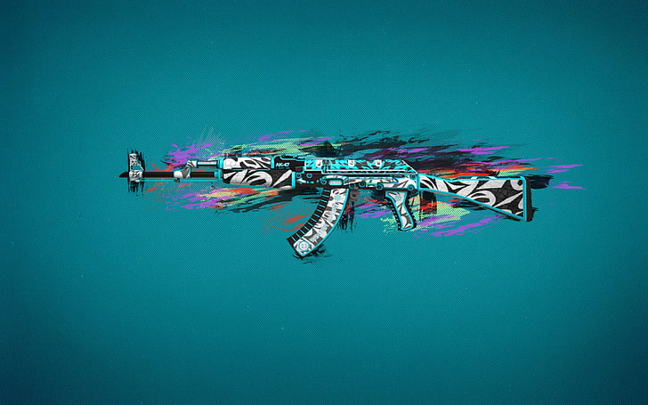 papel tapiz de rifle AK47 multicolor, Frontside Misty, Counter-Strike: Global Offensive, colorido, arma, militar, AKM, Fondo de pantalla HD