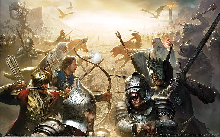 Aragorn, Ents, Gondor, film, Orc, Saruman, Sauron, Penguasa Cincin, Troll, video game, perang, Wallpaper HD