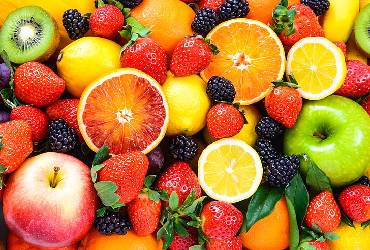 5k, lemon, buah, jeruk, apel, blackberry, strawberry, Wallpaper HD