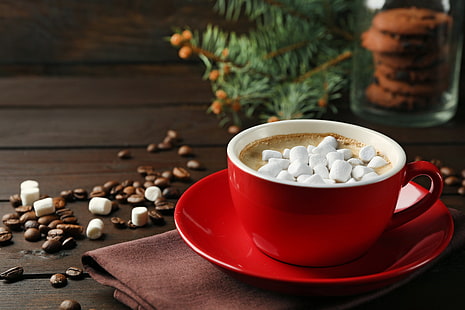 chocolate, hot, cup, cocoa, marshmallows, marshmallow, HD wallpaper HD wallpaper