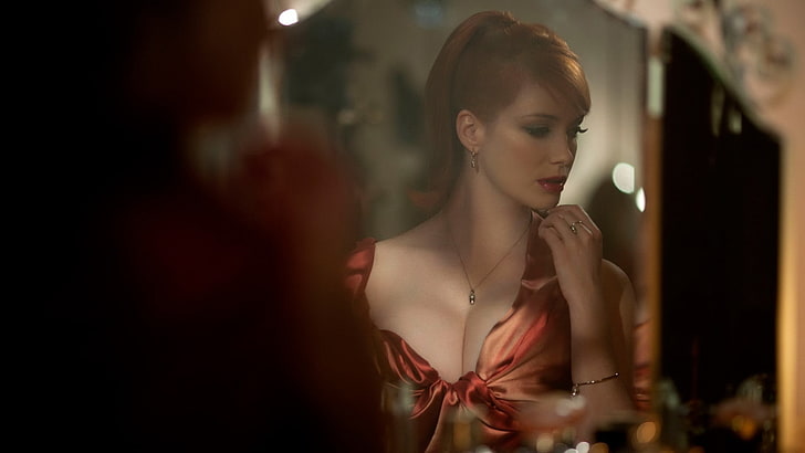 Christina Hendricks, redhead, reflection, women, actress, HD wallpaper
