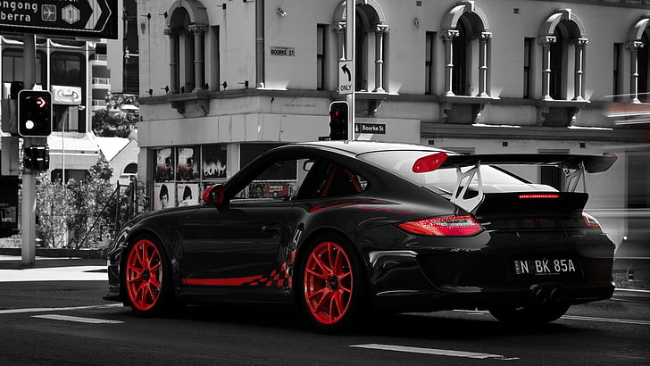 selektywne zdjęcie coupe, Porsche 911 GT3, wybiórcze kolorowanie, samochód, Tapety HD