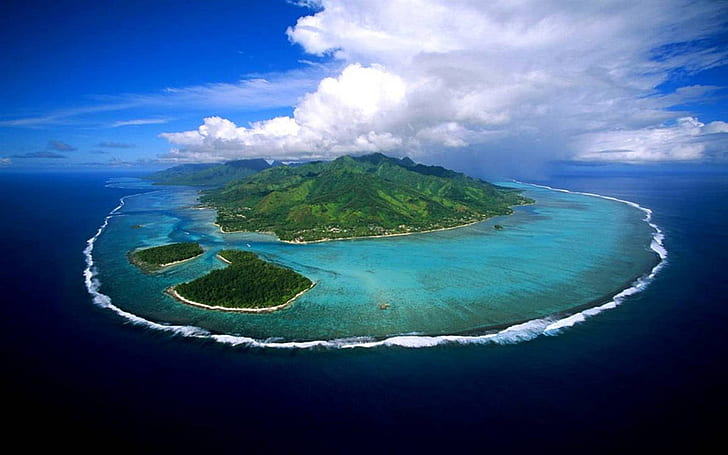Остров Мо’ореа в южната част на Тихия океан, част от архипелага във Френска Полинезия Изглед от въздуха Full Hd Wallpaper 1920 × 1200, HD тапет