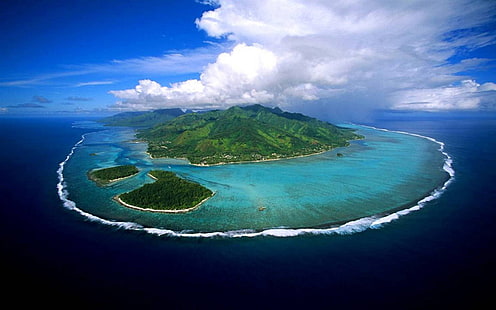 جزيرة Mo’orea في جنوب المحيط الهادئ ، جزء من الأرخبيل في بولينيزيا الفرنسية منظر من الجو Full HD Wallpaper 1920 × 1200، خلفية HD HD wallpaper