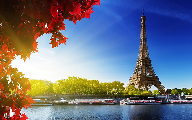 العمارة ، البرج ، فرنسا ، الفرنسية ، برج إيفل ، الأشجار ، السماء ، الماء، خلفية HD
