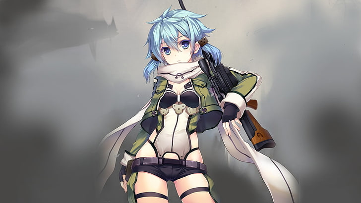 خلفية رقمية لشخصية الأنثى ذات الشعر الأزرق ، أنيمي ، Sword Art Online ، Gun Gale Online ، فتيات الأنمي ، Asada Shino، خلفية HD
