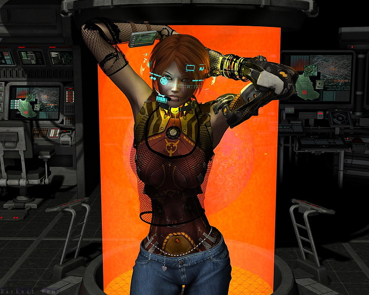 Karakter wanita perbatasan, cyberpunk, futuristik, Wallpaper HD