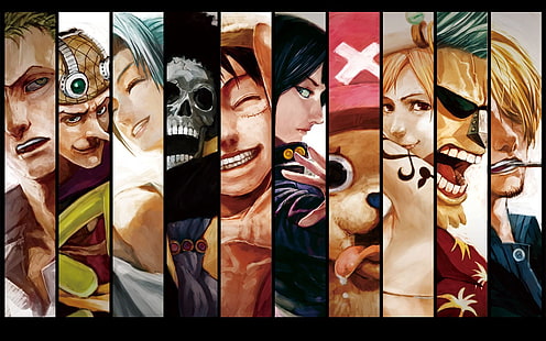 One Piece Wallpaper screenshot ، لوحات ، Roronoa Zoro ، Nami ، Brook ، Monkey D. Luffy ، Nico Robin ، Tony Tony Chopper ، Sanji ، Usopp ، Princess Vivi ، One Piece ، Anime ، Collage، خلفية HD HD wallpaper