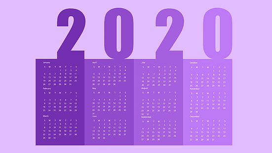 calendario, 2020 (año), números, mes, púrpura, minimalismo, fondo simple, Fondo de pantalla HD HD wallpaper