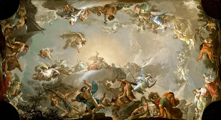 religiöse Malerei, Bild, die Götter, die Titanen, Mythologie, Francisco Bayeux und Subias, Olympier, Der Kampf mit den Riesen, HD-Hintergrundbild