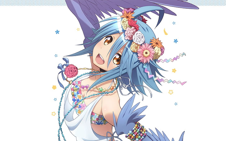 Anime Girls, Anime, weißer Hintergrund, Papi (Monmusu), Monster Musume no Iru Nichijou, Harpyie, HD-Hintergrundbild