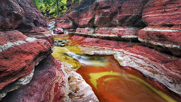 przyroda, woda, kanion Red Rock, kanion, rzeka, park narodowy, Kanada, Tapety HD