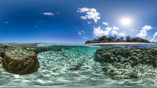 Земя, под вода, Австралия, Големият бариерен риф, остров, океан, скала, HD тапет HD wallpaper