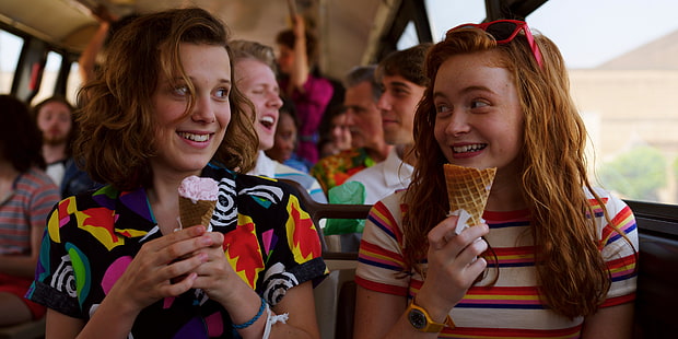  TV Show, Stranger Things, Eleven (Stranger Things), Ice Cream, Max Mayfield, Millie Bobby Brown, Sadie Sink, Stranger Things - Season 3, HD wallpaper HD wallpaper