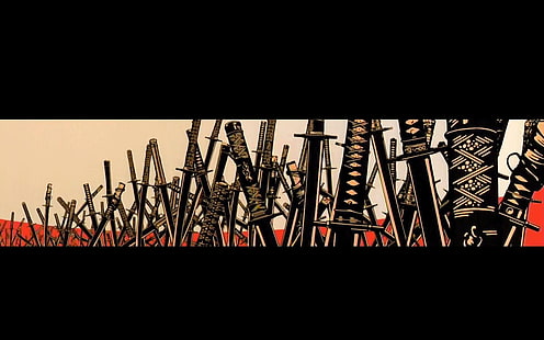 illustration de lot katana, samouraï, épée, art fantastique, fond noir, fond simple, Asie, œuvres d'art, Samurai Champloo, Fond d'écran HD HD wallpaper