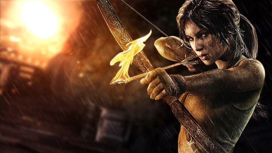woman archer illustration, video games, Tomb Raider, Lara Croft, bow, artwork, arrows, HD wallpaper HD wallpaper