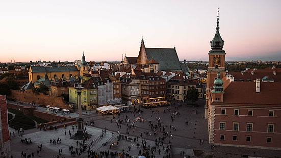Варшава, градски пейзаж, град, стара сграда, Полша, столица, полски, църква, хора, HD тапет HD wallpaper
