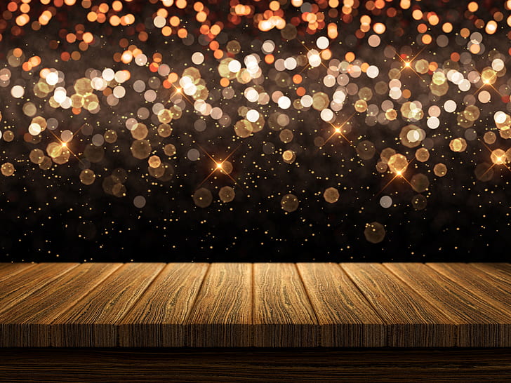 background, Board, golden, gold, new year, wood, bokeh, celebration, sparkle, HD wallpaper