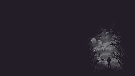 siluet ilustrasi manusia, malam, Bulan, gelap, minimalis, seni digital, Wallpaper HD HD wallpaper