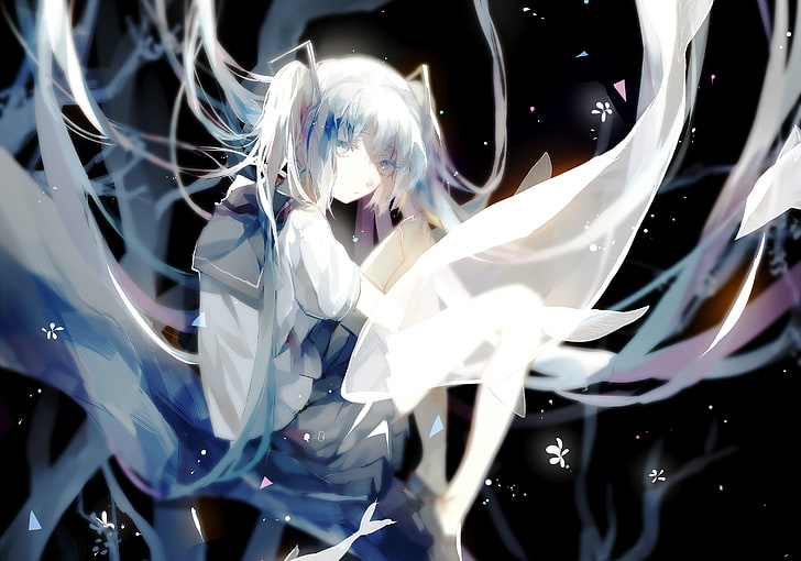 hatsune miku, sad expression, white hair, school uniform, vocaloid, Anime, HD wallpaper