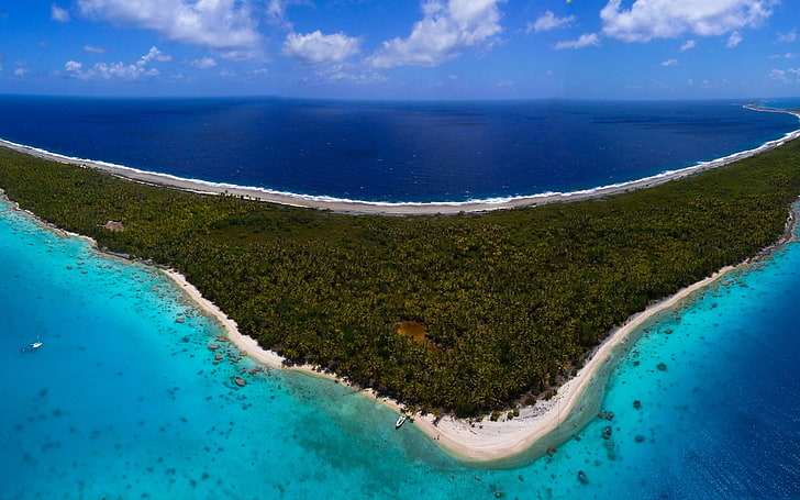 photo de l'île, île, mer, paysage, Tuamotu, mer du sud, Fond d'écran HD