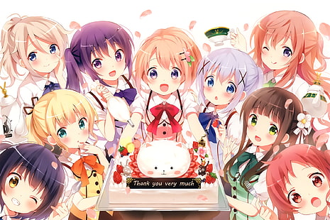Hoto Kokoa, Hoto Moka, Aoyama Midori, Kafuu Chino, Kirima Sharo, Gochuumon wa Usagi Desu Ka, Anime, HD-Hintergrundbild HD wallpaper