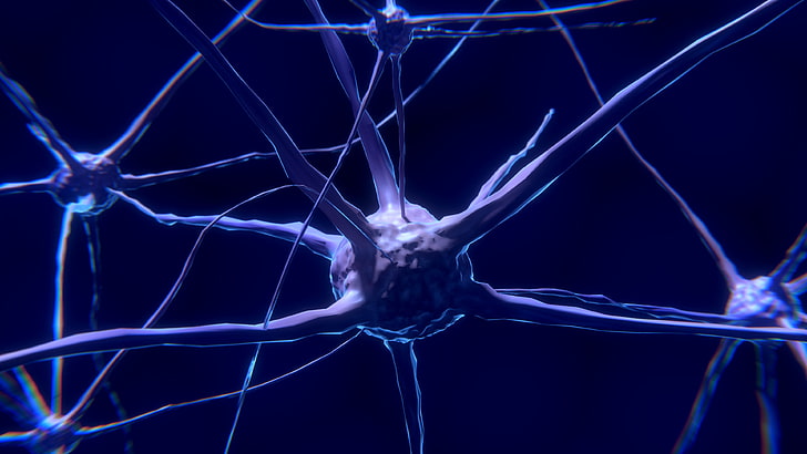 ilustracja niebieskiego wirusa, nerw, neuron, synapsa, Tapety HD